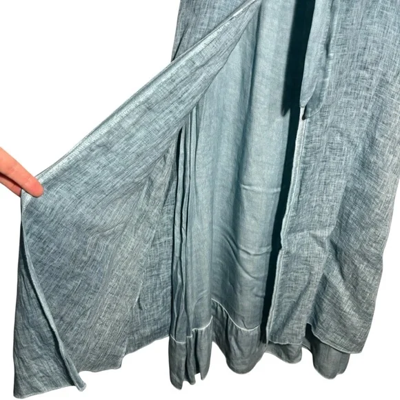 INIZIO | Sleeveless Sea Blue Tier Dress with Tie-Front Linen Over Cardi size XL - Picture 5 of 12